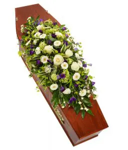 Purple White Casket Spray from Every Bloomin Thing Flowers Glasgow