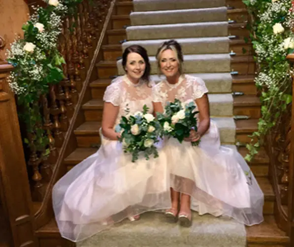 Bridesmaids on Staircase from Every Bloomin Thing Flowers Glasgow